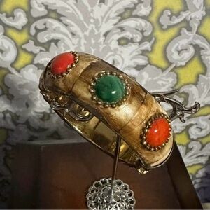 Vintage Bone Bangle Bracelet in Bronze Metal